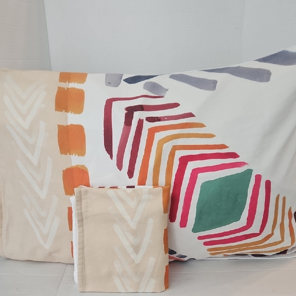 ColorFLy White Multicolor Lane Prism Retro Brushstrokes Cotton Full Duvet Set